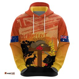 australia anzac day hoodie koala and kangaroo respect aboriginal pattern