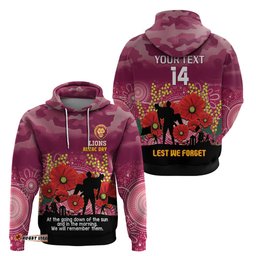 custom lions football anzac hoodie gallipoli camouflage with poppies