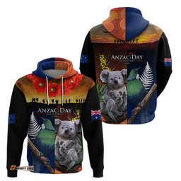 australia and new zealand anzac day hoodie tui bird and koala mix maori and aboriginal pattern