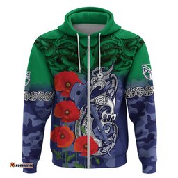 custom warriors rugby anzac hoodie gallipoli soldier with aboriginal art