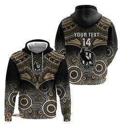 personalised collingwood football hoodie go magpies aboriginal mix polynesian pattern