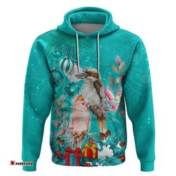 kookaburra and cockatoo hoodie australia merry christmas aboriginal teal style