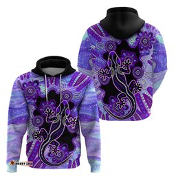 australia opal hoodie aussie lizard with aboriginal art purple