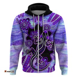 australia opal hoodie aussie lizard with aboriginal art purple
