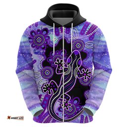 australia opal hoodie aussie lizard with aboriginal art purple