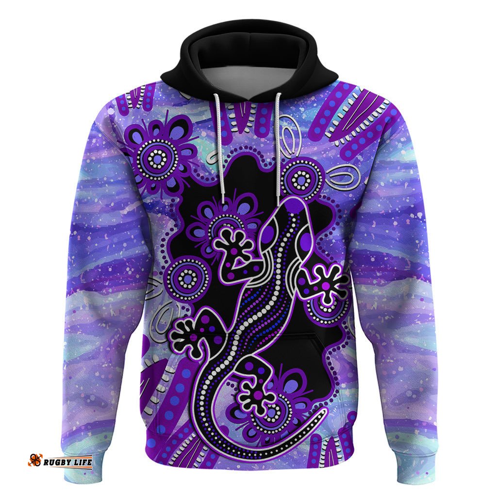 australia opal hoodie aussie lizard with aboriginal art purple
