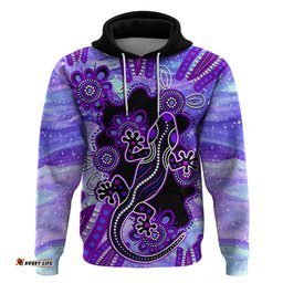 australia opal hoodie aussie lizard with aboriginal art purple