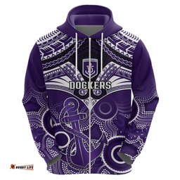 personalised dockers football hoodie fremantle aboriginal mix polynesian pattern
