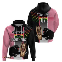 personalised panther rugby nrl premiers hoodie panther pride black & pink sporty vibe