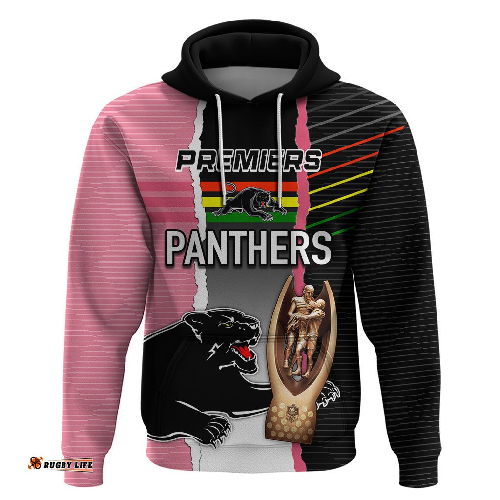 personalised panther rugby nrl premiers hoodie panther pride black & pink sporty vibe