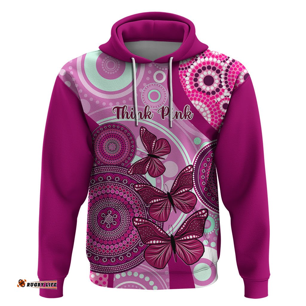 personalised australia breast cancer hoodie indigenous butterfly no one fights alone