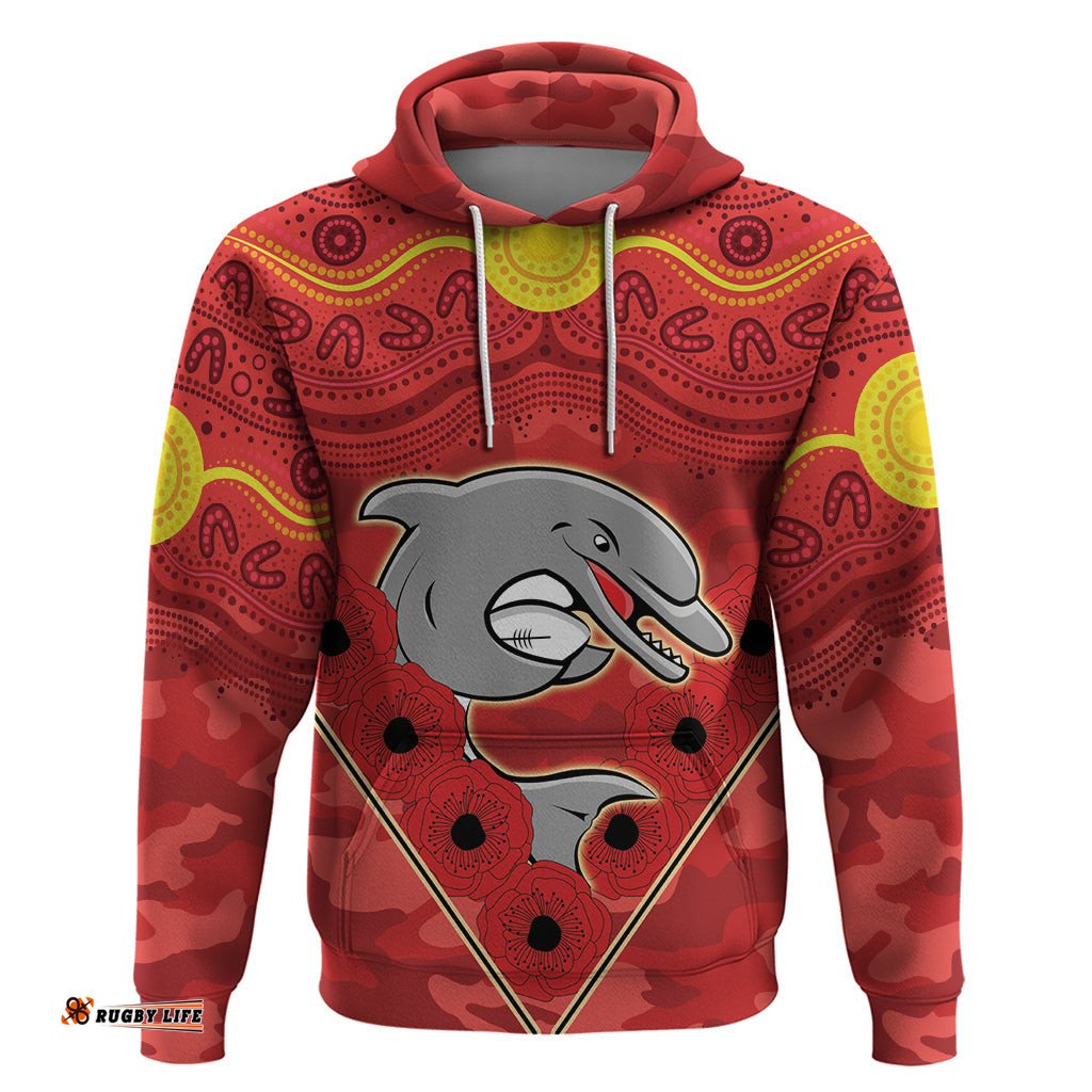 custom dolphins rugby anzac hoodie aboriginal and army patterns