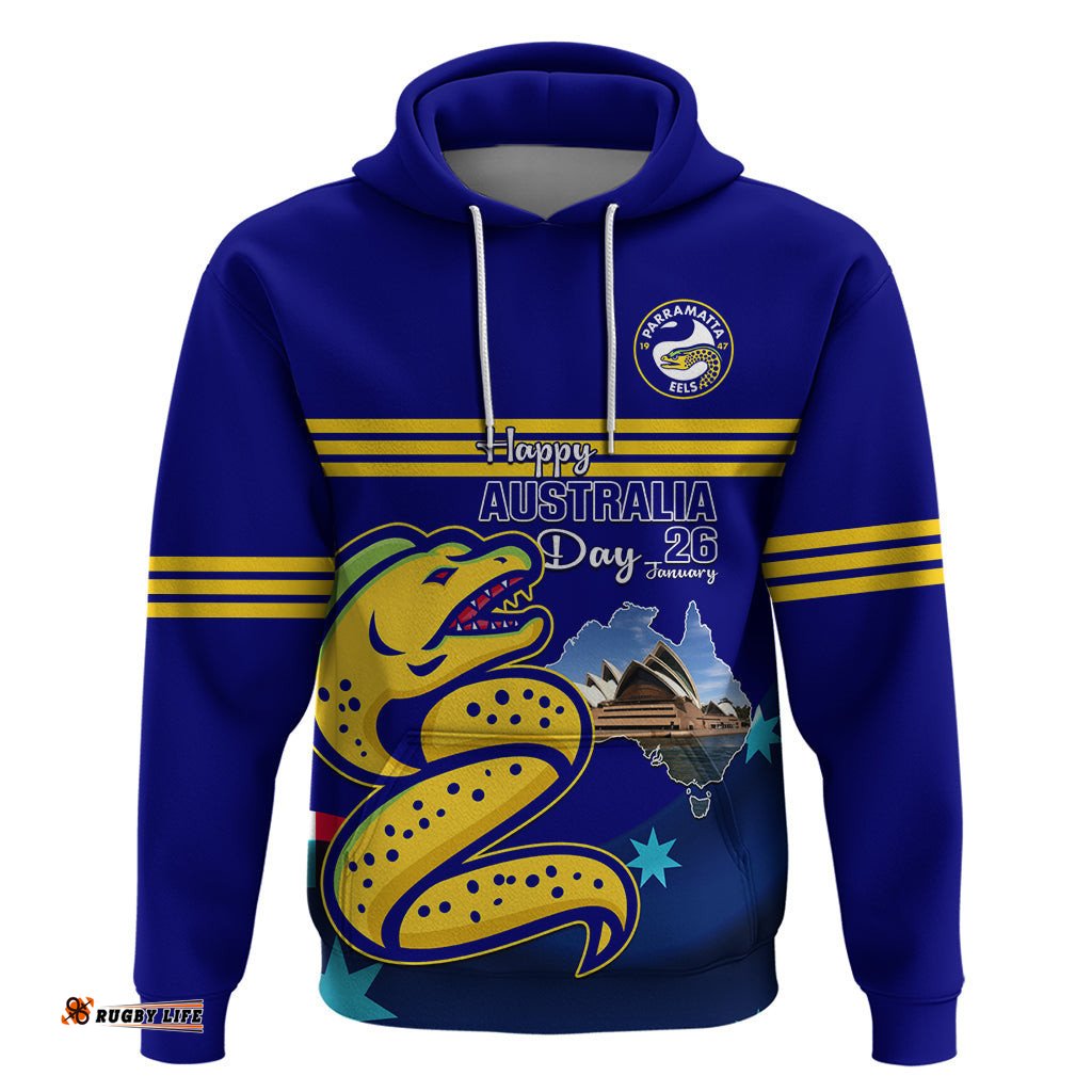 custom australia day eels hoodie nrl 2024 sydney opera house with map