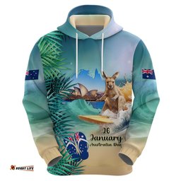australia day 2024 hoodie kangaroo go surfing aussie map tropical style