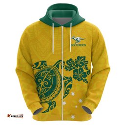 custom australia soccer hoodie socceroos hibiscus and turtle with polynesian pattern