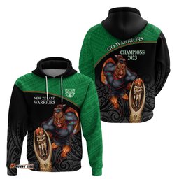 warriors rugby hoodie go champions aotearoa mascot with polynesian maori pattern