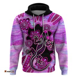 australia hoodie aussie opal pattern with lizard aboriginal art pink