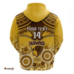 personalised hawthorn football hoodie hawks aboriginal mix polynesian pattern