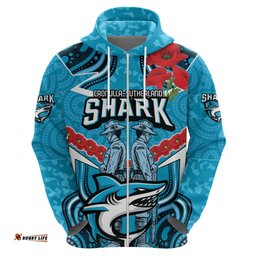 custom sharks rugby anzac hoodie gallipoli soldier with aboriginal art