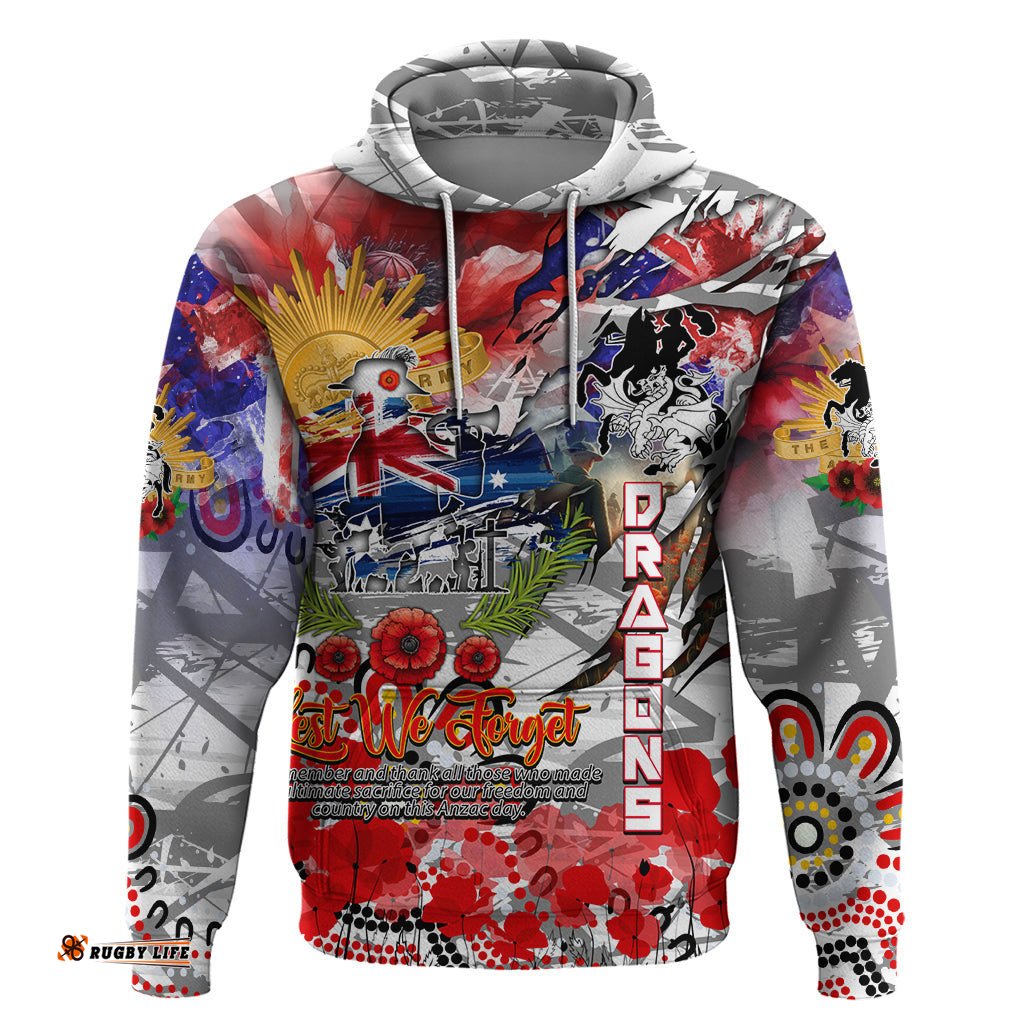 personalised australia rugby dragons anzac hoodie st george illawarra scratch style dt02