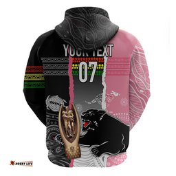 personalised panther rugby nrl premiers hoodie panther pride black & pink aboriginal mix art