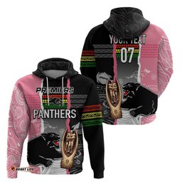personalised panther rugby nrl premiers hoodie panther pride black & pink aboriginal mix art