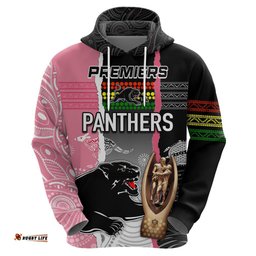 personalised panther rugby nrl premiers hoodie panther pride black & pink aboriginal mix art