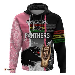 personalised panther rugby nrl premiers hoodie panther pride black & pink aboriginal mix art