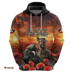 kangaroo and kiwi soldier anzac hoodie the last war memorial