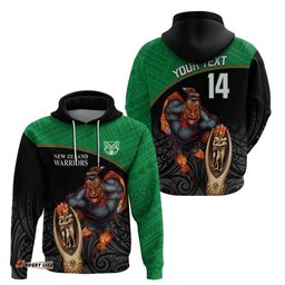 custom warriors rugby hoodie go champions aotearoa mascot with polynesian maori pattern