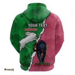 personalised panthers and rabbitohs rugby hoodie 2024 souths the riff together