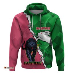 personalised panthers and rabbitohs rugby hoodie 2024 souths the riff together