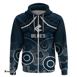 carlton football hoodie blues aboriginal mix polynesian pattern