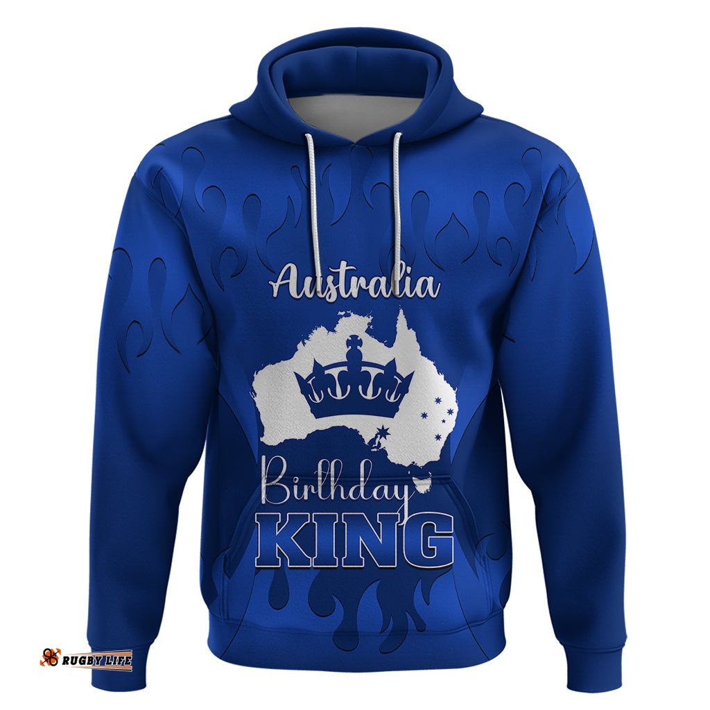 australia king birthday hoodie australian map with crown blue version