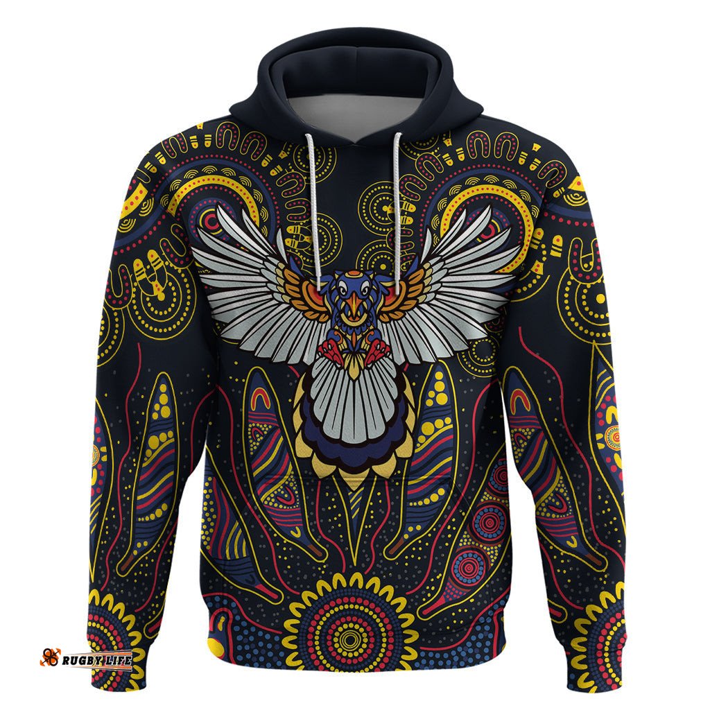 custom adelaide football hoodie with crow aboriginal art style
