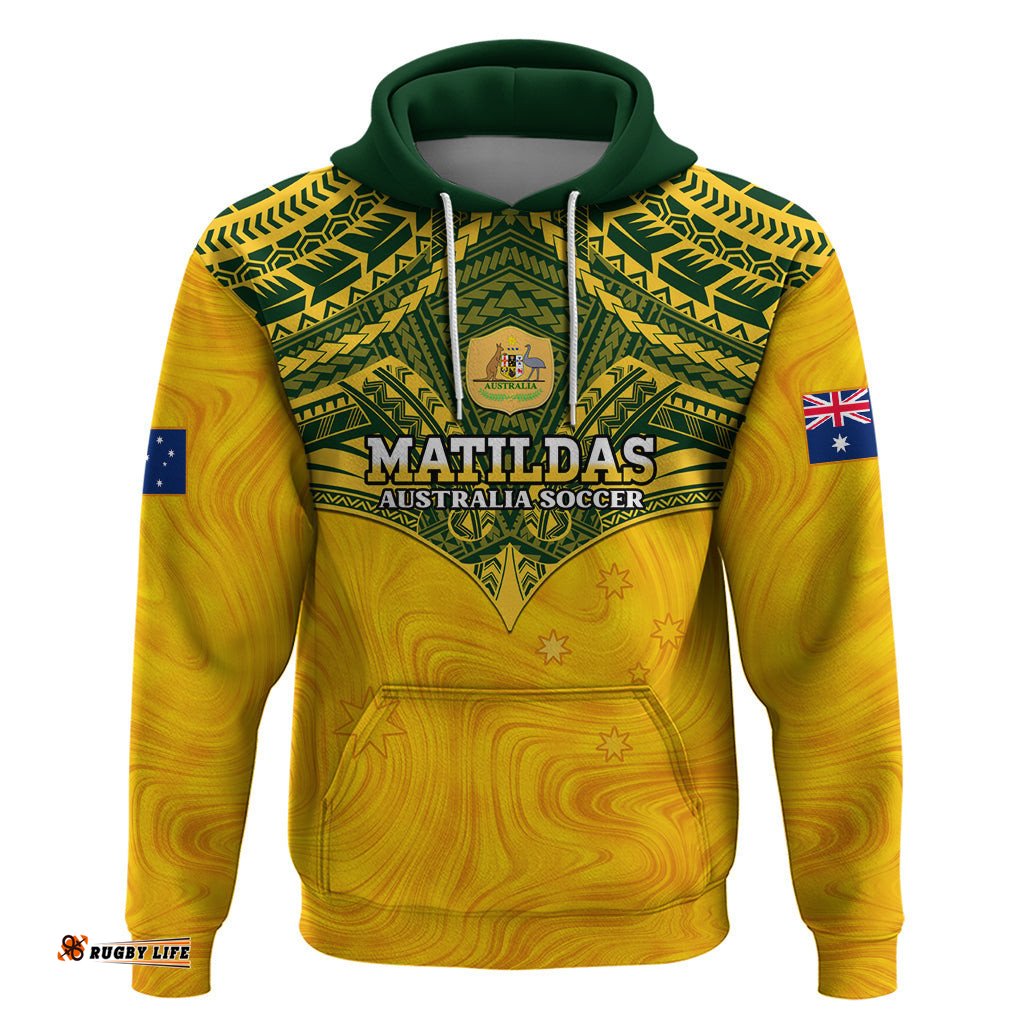 custom australia matildas hoodie polynesian mix gold marble