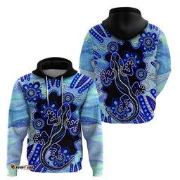 australia hoodie aussie opal pattern with lizard aboriginal art turquoise