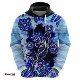 australia hoodie aussie opal pattern with lizard aboriginal art turquoise