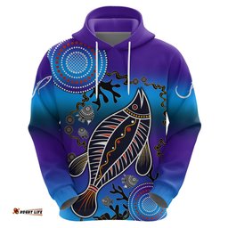 australia fishing hoodie hooked on fishing with aboriginal patterns dt02