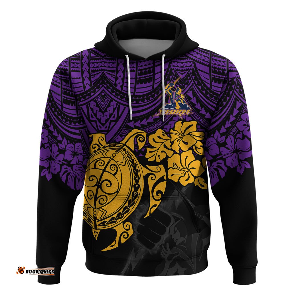 custom storm rugby hoodie melbourne hibiscus and turtle with polynesian pattern