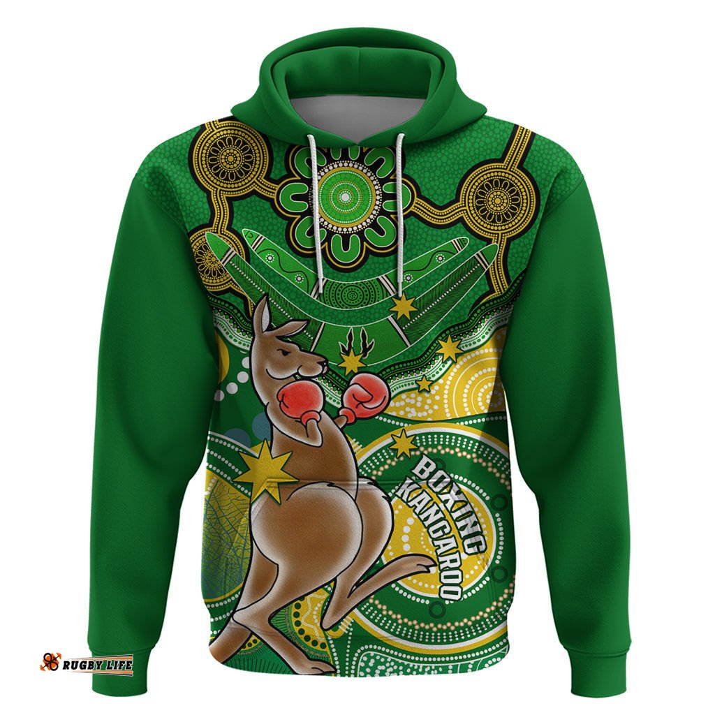 personalised australia boxing kangaroo hoodie aussie indigenous art mix national color