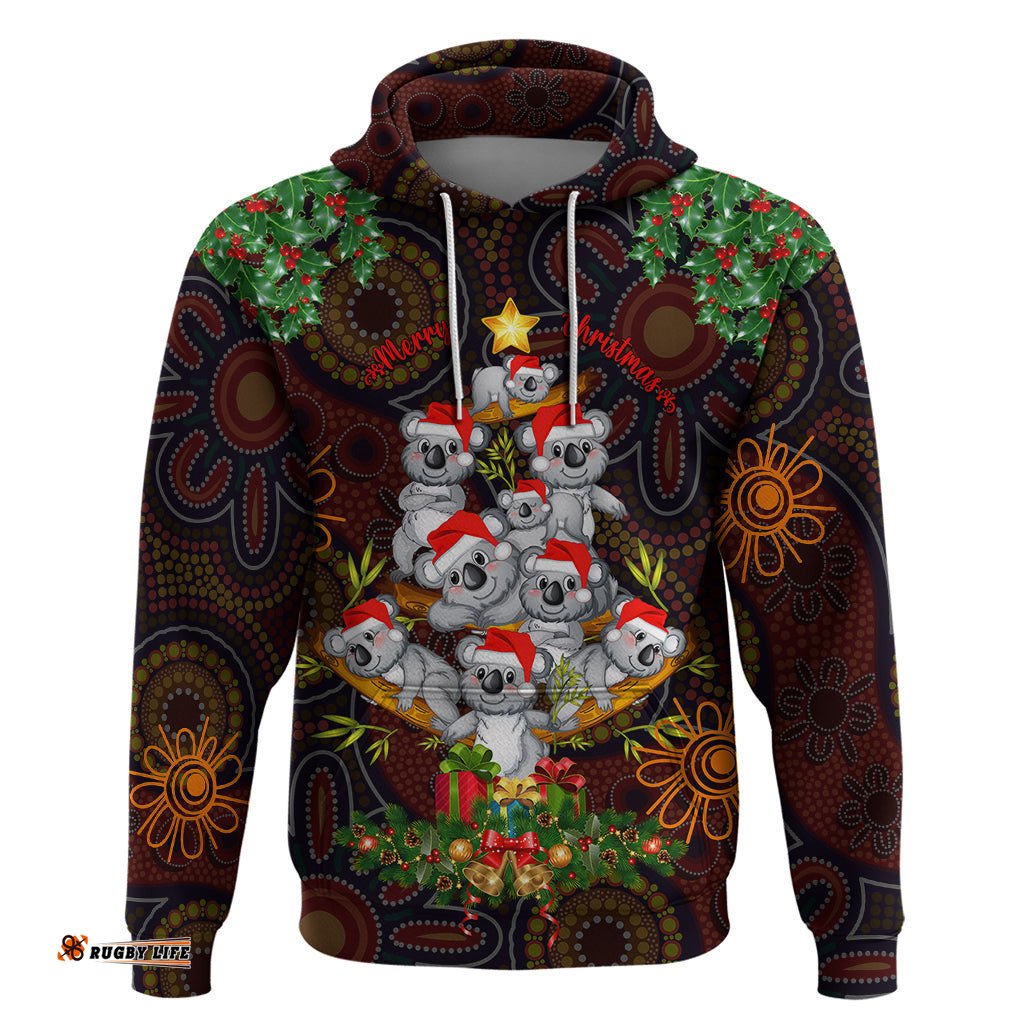 aboriginal christmas hoodie aussie koala christmas tree with aboriginal inspired dt02