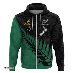 australia wallabies and aotearoa rugby hoodie kangaroo black fern maori green vibe