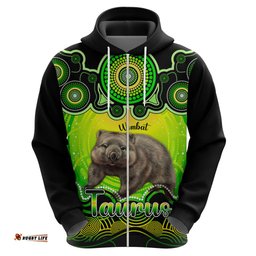 personalised australia taurus wombat zodiac hoodie auz astrology aboriginal green