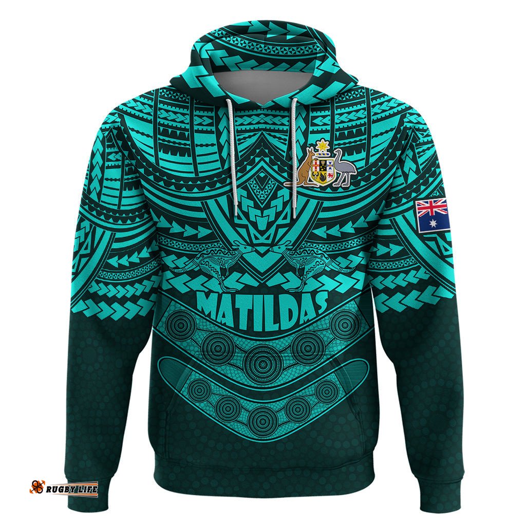 matildas soccer hoodie polynesian and aboriginal turquoise vibe