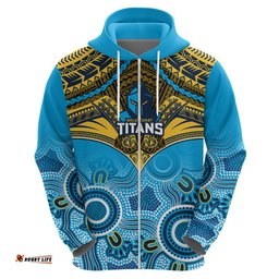 personalised titans rugby hoodie aboriginal mix polynesian pattern
