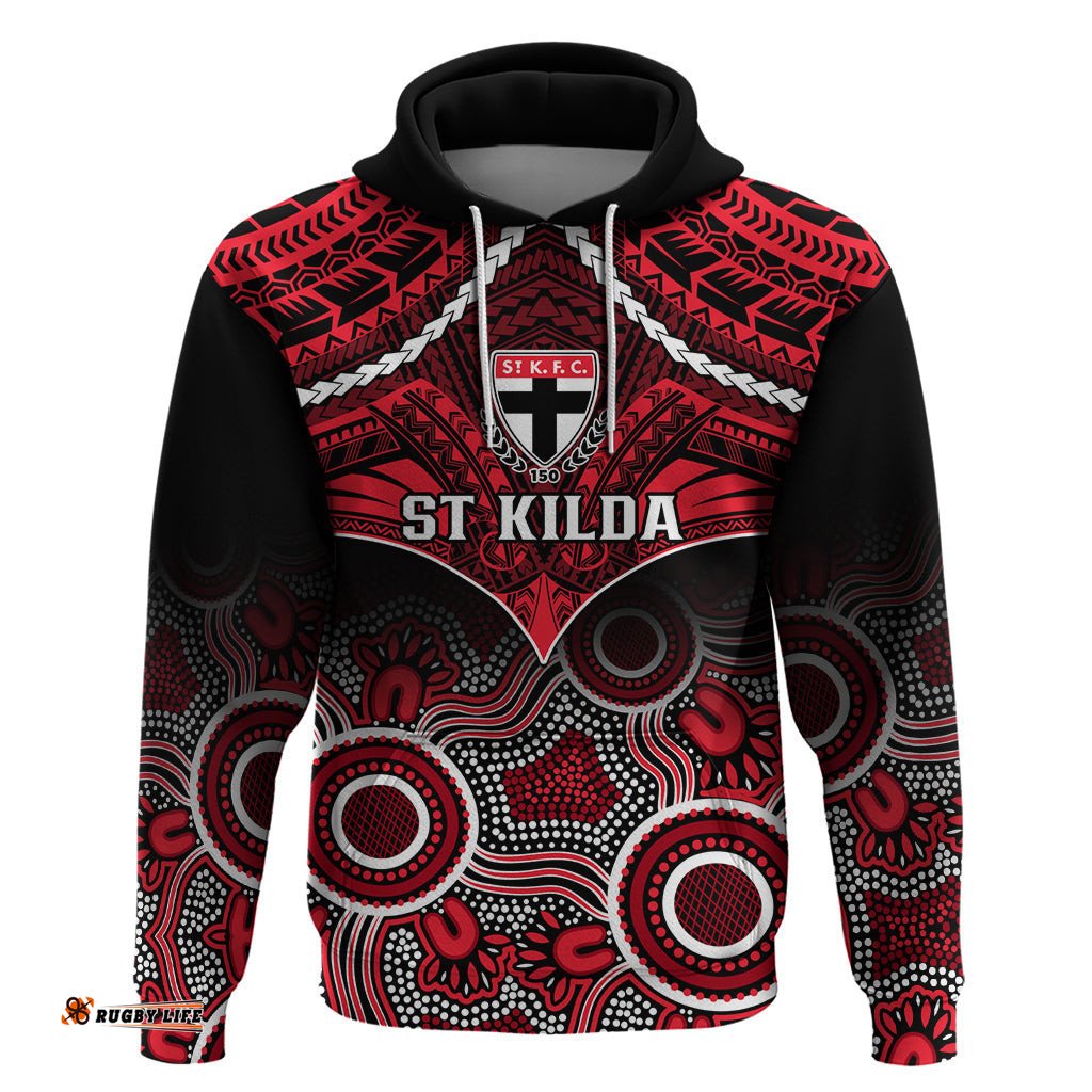 personalised st kilda football hoodie saints aboriginal mix polynesian pattern