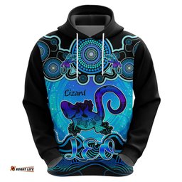 personalised australia leo lizard zodiac hoodie auz astrology aboriginal aqua