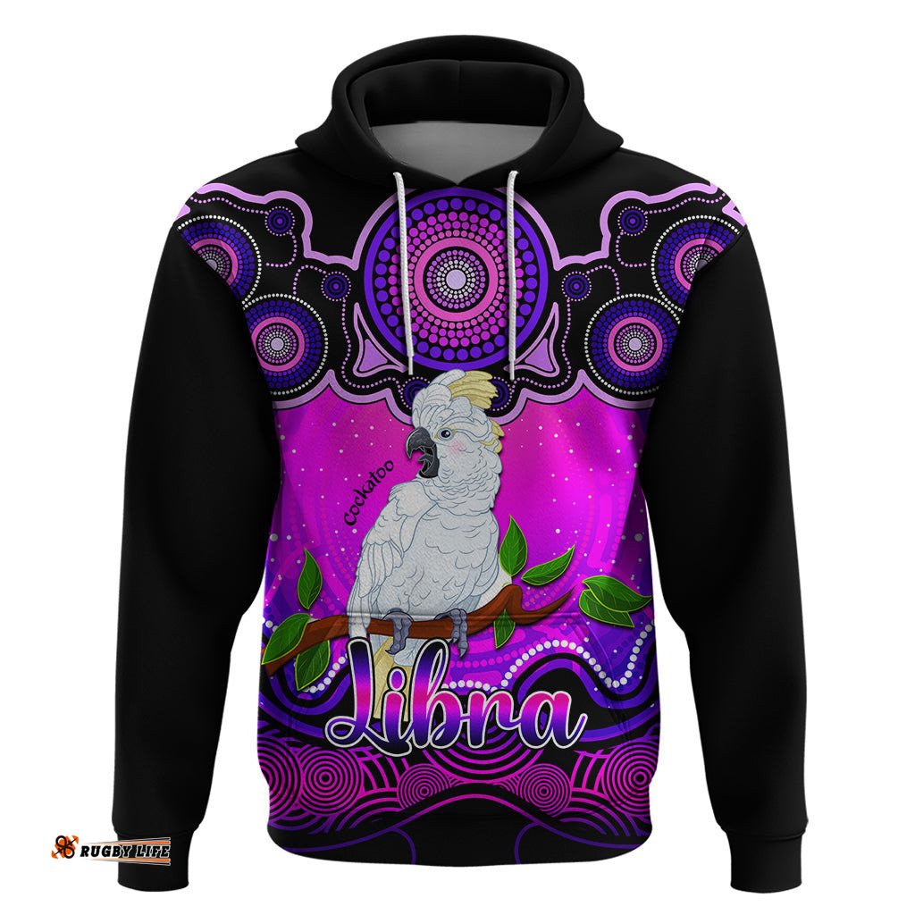 personalised australia libra cockatoo zodiac hoodie auz astrology aboriginal magenta