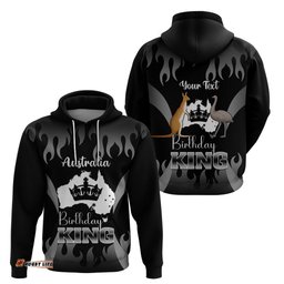 personalised australia king birthday hoodie australian map with crown black version